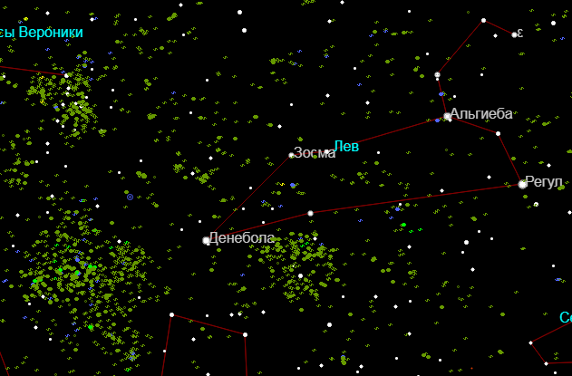 Карта галактик в созвездии Лев